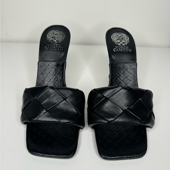 Vince Camuto Brelanie Woven Black Leather Heel Sandals with Square Toe in Size 8 - Picture 3 of 7